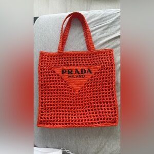Prada Vibrant Orange Crochet Tote